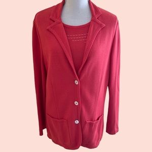 Devernois Vintage Coral Knit Jacket and Shell Set 16British 12 US